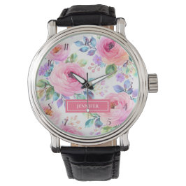 Sonnenaufgang Floral Boho benutzerdefinierter Name Armbanduhr