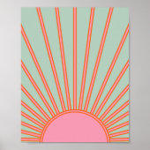 Sonnenaufgang Grün und Rosa Abstrakt Retro-Sonnens Poster (Vorne)
