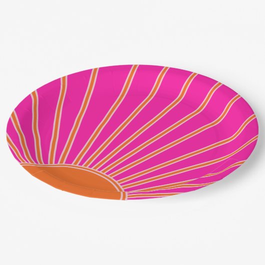 Sonnenaufgang Heiß rosa und orange Preppy Sonnensc Pappteller (Schrägansicht)