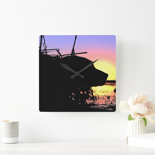 Sonnenaufgang im Duck-Blind Quadratische Wanduhr (Zuhause)