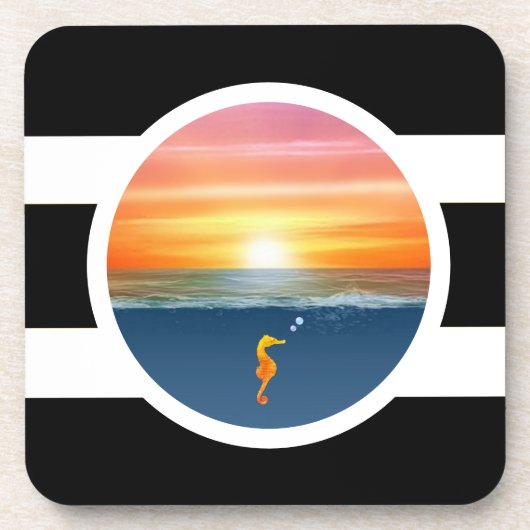 Sonnenaufgang im Ozean auf schwarz-weiß gestreift Getränkeuntersetzer (Vorderseite)