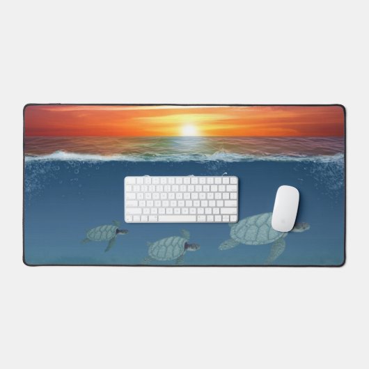 Sonnenaufgang im Ozean und schwimmende Meeresschil Schreibtischunterlage (Tastatur & Maus)