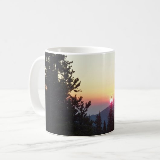 Sonnenaufgang im Wald am Rocky Mountain Kaffeetasse (Vorderseite Links)