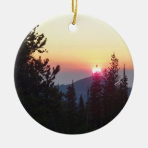 Sonnenaufgang im Wald am Rocky Mountain Keramik Ornament