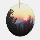 Sonnenaufgang im Wald am Rocky Mountain Keramik Ornament (Links)