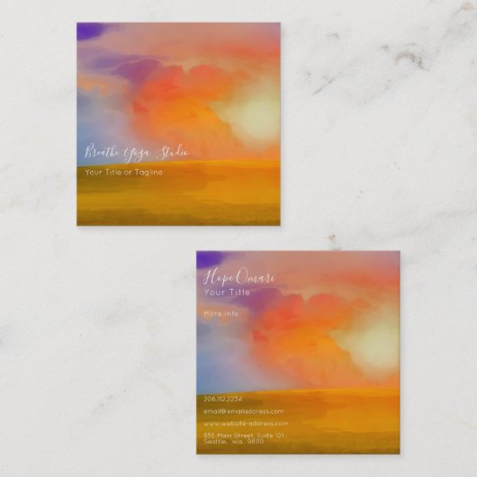 Sonnenaufgang im Wasser über goldenes Feld Quadratische Visitenkarte (Vorne/Hinten)