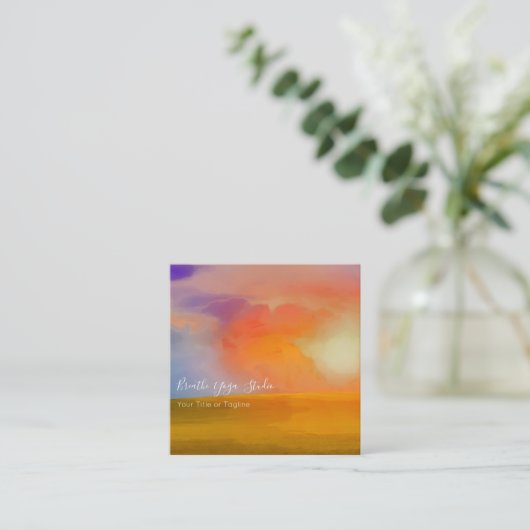 Sonnenaufgang im Wasser über goldenes Feld Quadratische Visitenkarte (Stehend Vorderseite)
