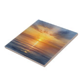 Sonnenaufgang in Aquarellen über ruhiges Meer Fliese (Seite)