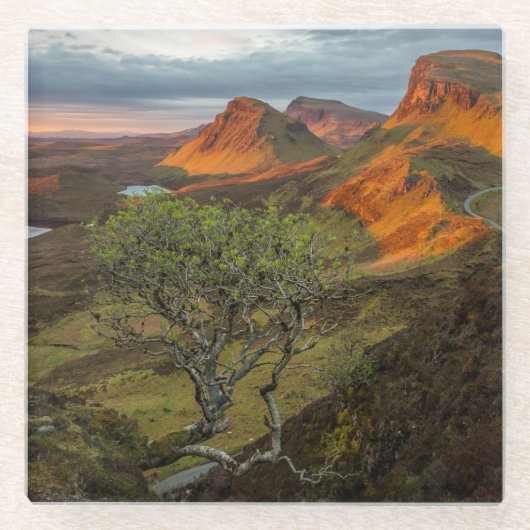 Sonnenaufgang in den Bergen von Quiraing auf Skye, Glasuntersetzer (Vorderseite)
