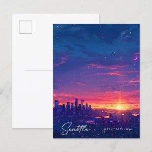 Sonnenaufgang in Seattle Washington USA Vintage Tr Postkarte
