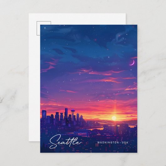 Sonnenaufgang in Seattle Washington USA Vintage Tr Postkarte (Vorne/Hinten)