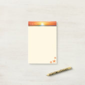 Sonnenaufgang, Kalligraphie und Seesterne auf Elfe Post-it Klebezettel (Auf Schreibtisch)