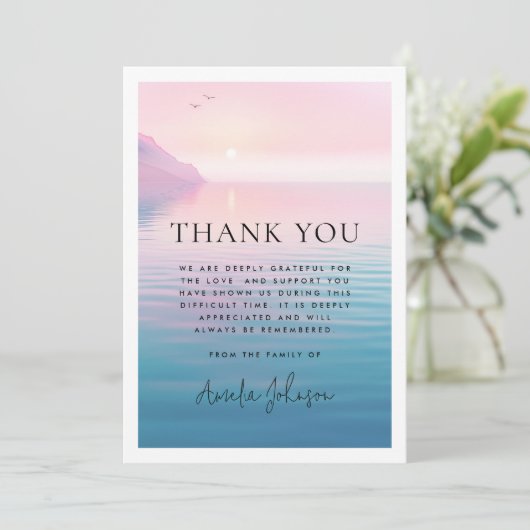 Sonnenaufgang Klippe und Vogelbeerdigung Beileid Dankeskarte (Stehend Vorderseite)