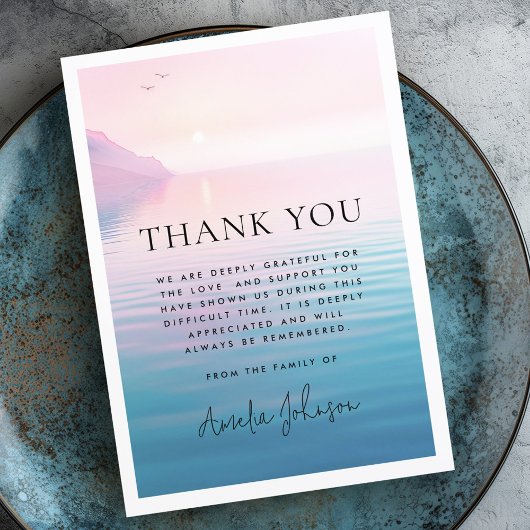 Sonnenaufgang Klippe und Vogelbeerdigung Beileid Dankeskarte