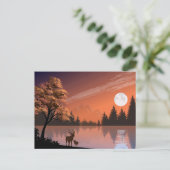 Sonnenaufgang Landschaft mit See und Deers-51207 Ankündigungspostkarte (Stehend Vorderseite)