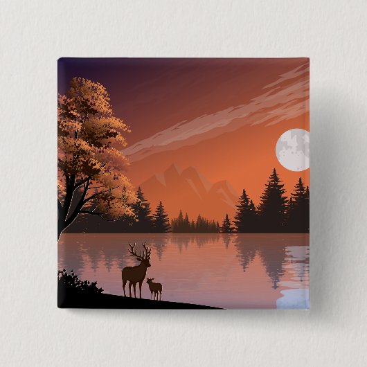 Sonnenaufgang Landschaft mit See und Deers-51207 Button (Vorderseite)