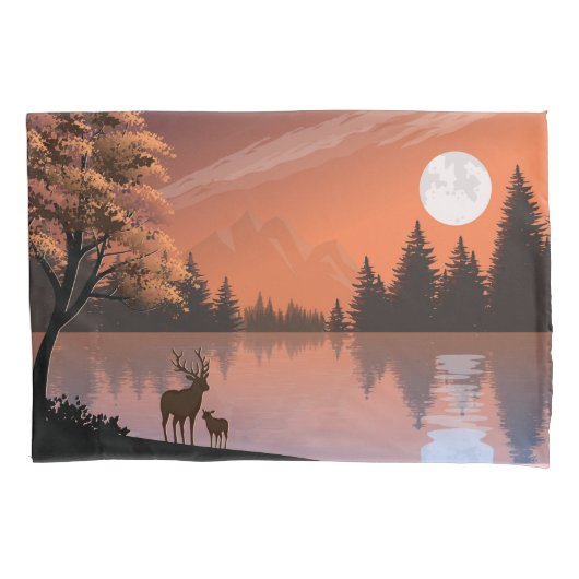 Sonnenaufgang Landschaft mit See und Deers-51207 Kissenbezug (Vorderseite)