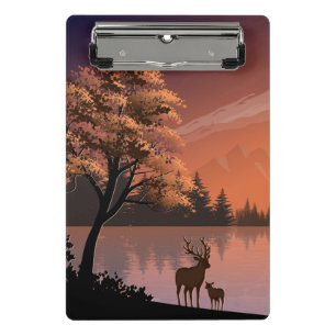 Sonnenaufgang Landschaft mit See und Deers-51207 Mini Klemmbrett