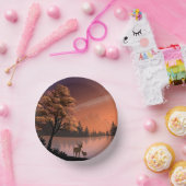Sonnenaufgang Landschaft mit See und Deers-51207 Pappteller (Party)