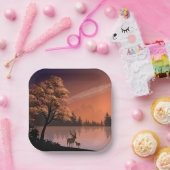 Sonnenaufgang Landschaft mit See und Deers-51207 Pappteller (Party)