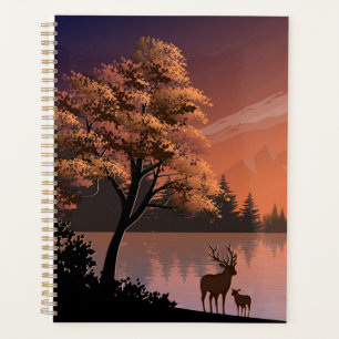 Sonnenaufgang Landschaft mit See und Deers-51207 Planer