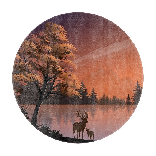 Sonnenaufgang Landschaft mit See und Deers-51207 Schneidebrett (Vorderseite)