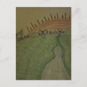 Sonnenaufgang mit farbigem Bleistift Postkarte