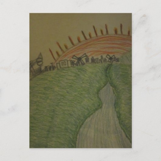 Sonnenaufgang mit farbigem Bleistift Postkarte (Vorderseite)