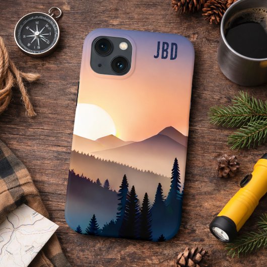 Sonnenaufgang mit Monogramm über den Bergen Case-Mate iPhone Hülle