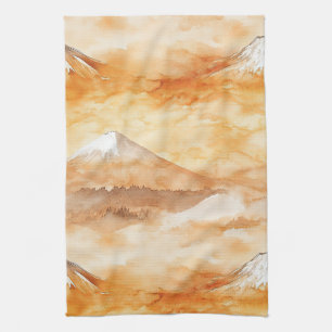 Sonnenaufgang Mount Fuji Aquarell Orange Landschaf Geschirrtuch