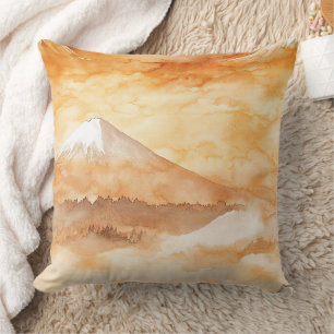 Sonnenaufgang Mount Fuji Aquarell Orange Landschaf Kissen