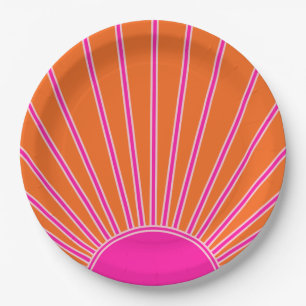Sonnenaufgang Orange und Hot Pink Preppy Sunshine Pappteller