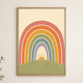 Sonnenaufgang Regenbogen-Hügel Aquarell Whimsical Poster