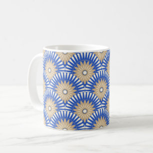 Sonnenaufgang Retro-Blume - blau, weiß und braun Kaffeetasse