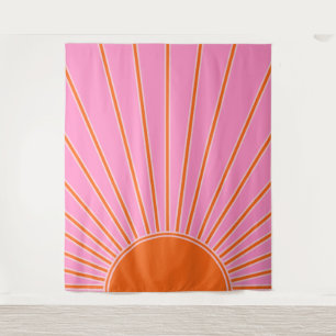 Sonnenaufgang rosa und orange Vintage Boho Sonnens Wandteppich