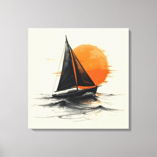 Sonnenaufgang Sailboat Silhouette Sketch Leinwanddruck (Vorderseite)