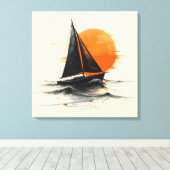Sonnenaufgang Sailboat Silhouette Sketch Leinwanddruck (Insitu (Holzboden))