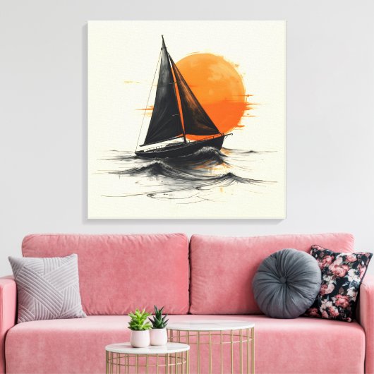 Sonnenaufgang Sailboat Silhouette Sketch Leinwanddruck (Insitu (Wohnzimmer))