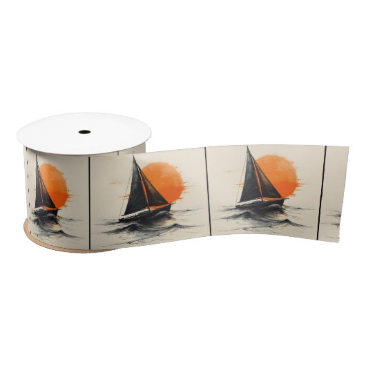 Sonnenaufgang Sailboat Silhouette Sketch Satinband (Spule)