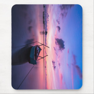 Sonnenaufgang, Schiff, Ruderboot Mousepad