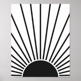 Sonnenaufgang Schwarz-Weiß-Abstrakte Sonnenschein Poster