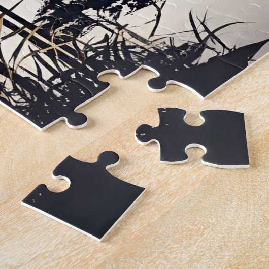 Sonnenaufgang: Schwarz-Weiß-Silhouette Puzzle (Seite)