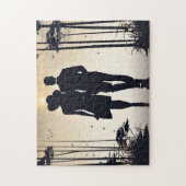 Sonnenaufgang: Schwarz-Weiß-Silhouette Puzzle (Vertikal)