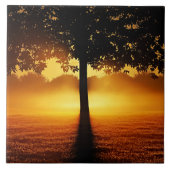 Sonnenaufgang, Silhouette der Bäume, Fliese (Vorderseite)