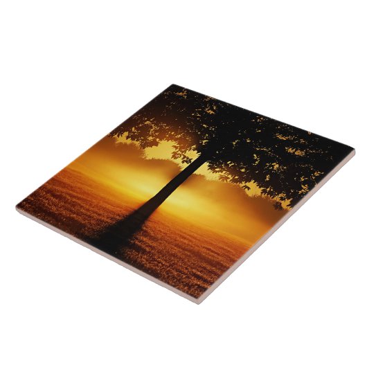 Sonnenaufgang, Silhouette der Bäume, Fliese (Seite)