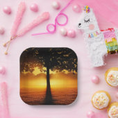 Sonnenaufgang, Silhouette der Bäume, Pappteller (Party)