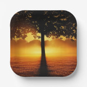 Sonnenaufgang, Silhouette der Bäume, Pappteller (Vorderseite)