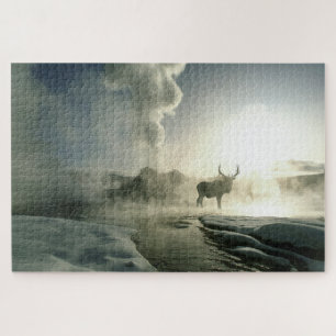 Sonnenaufgang Silhouette eines Elchs am Castle Gey Puzzle