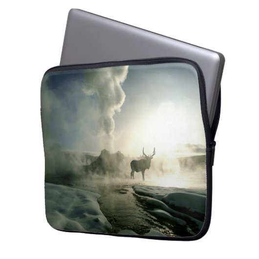 Sonnenaufgang Silhouette Elk am Burg Geyser Laptopschutzhülle (Vorderseite Links)