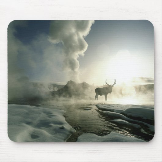 Sonnenaufgang Silhouette Elk am Burg Geyser Mousepad (Vorne)